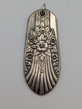 Handmade Pendant From Silver Spoon, Floral, 2-sided. EUC, No Chain
